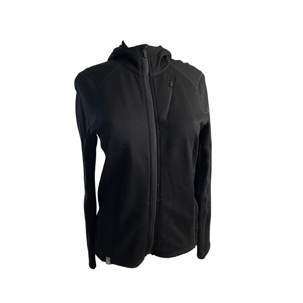 Women M Icebreaker Merino Wool Cascade Fleece Black Full Zip Hoodie Jacket Coat - Picture 2 of 9